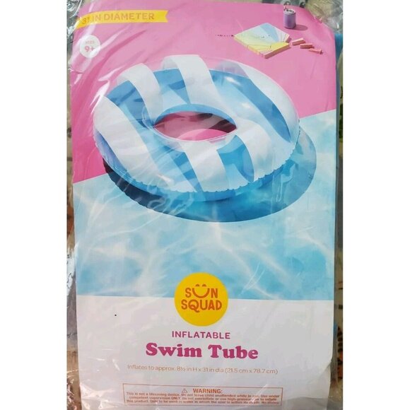 Sun Squad Inflatable Tube Blue Striped Party Tube Inflatable Raft Fun Pool Float - Picture 1 of 1